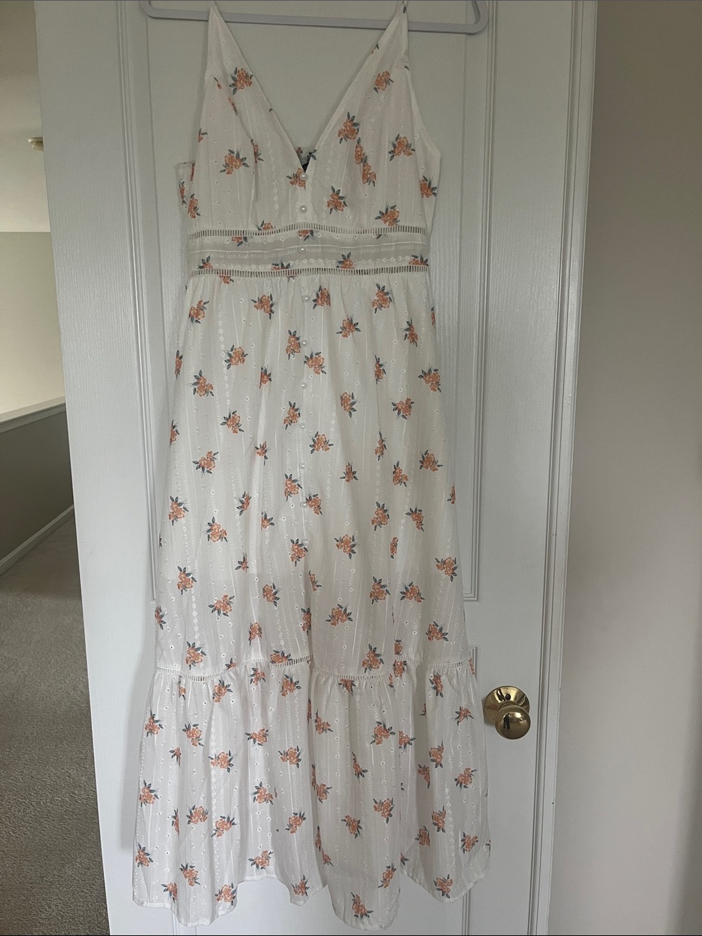 Simplee Apparel White Maxi Dress with Orange Floral Print
